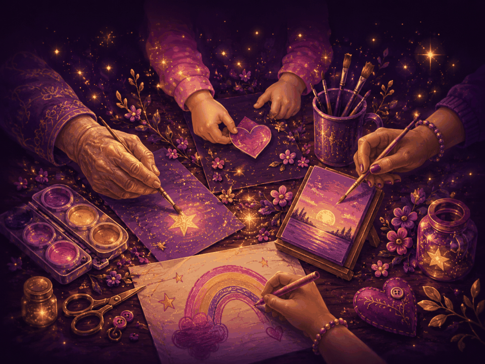 Storybook-style illustration representing creativity for all ages