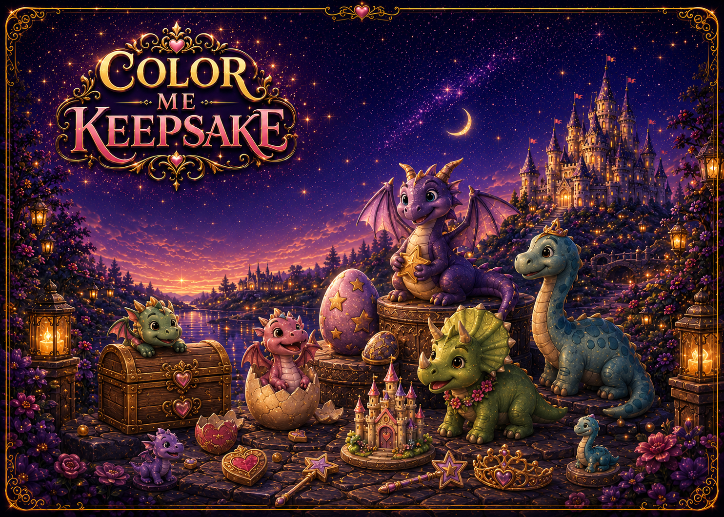 Dragons And Dinosaurs magical Storybook style illustration