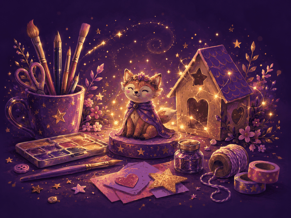 Storybook-style illustration representing screen-free creativity