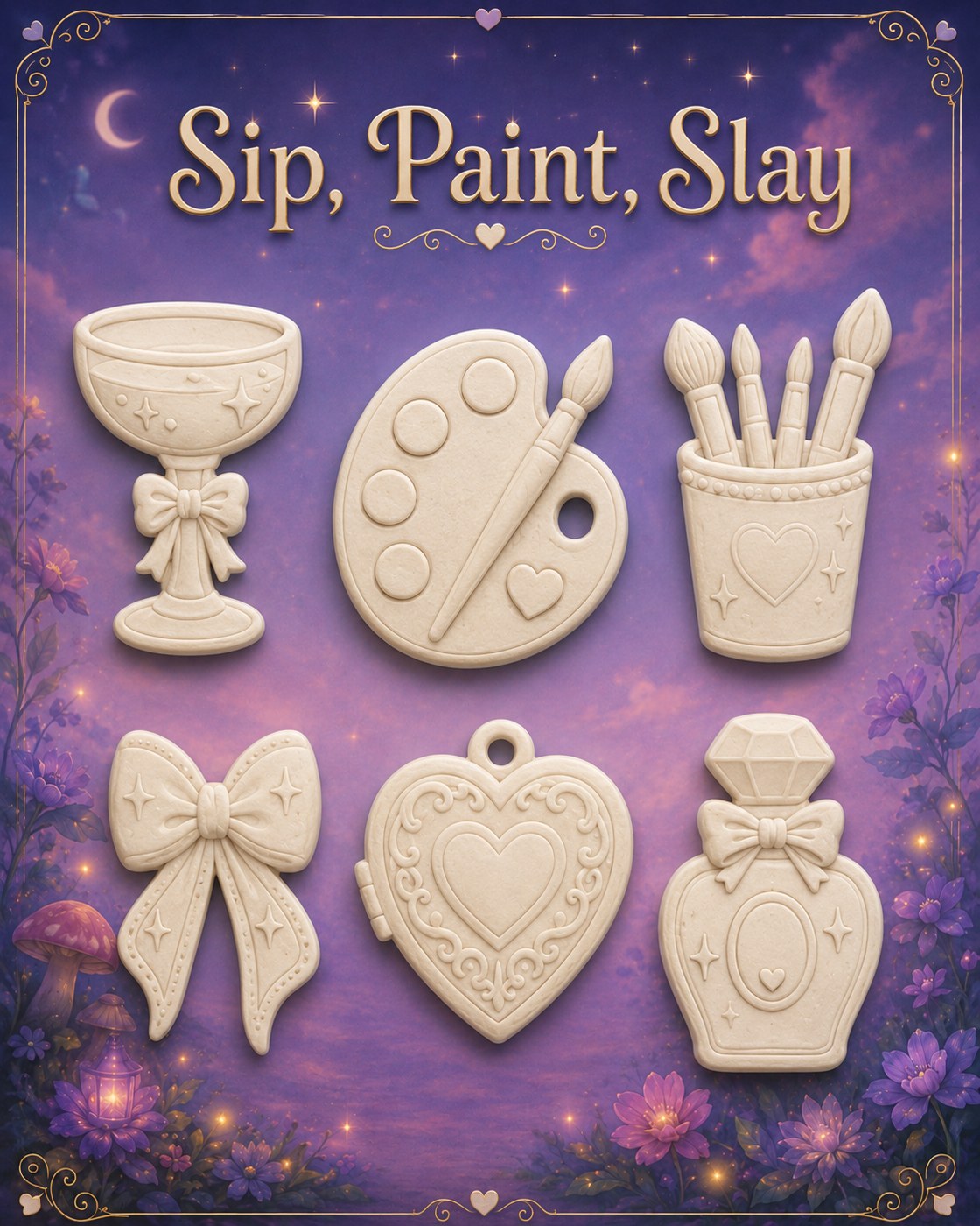 Sip, Paint, Slay flatback keepsake pieces