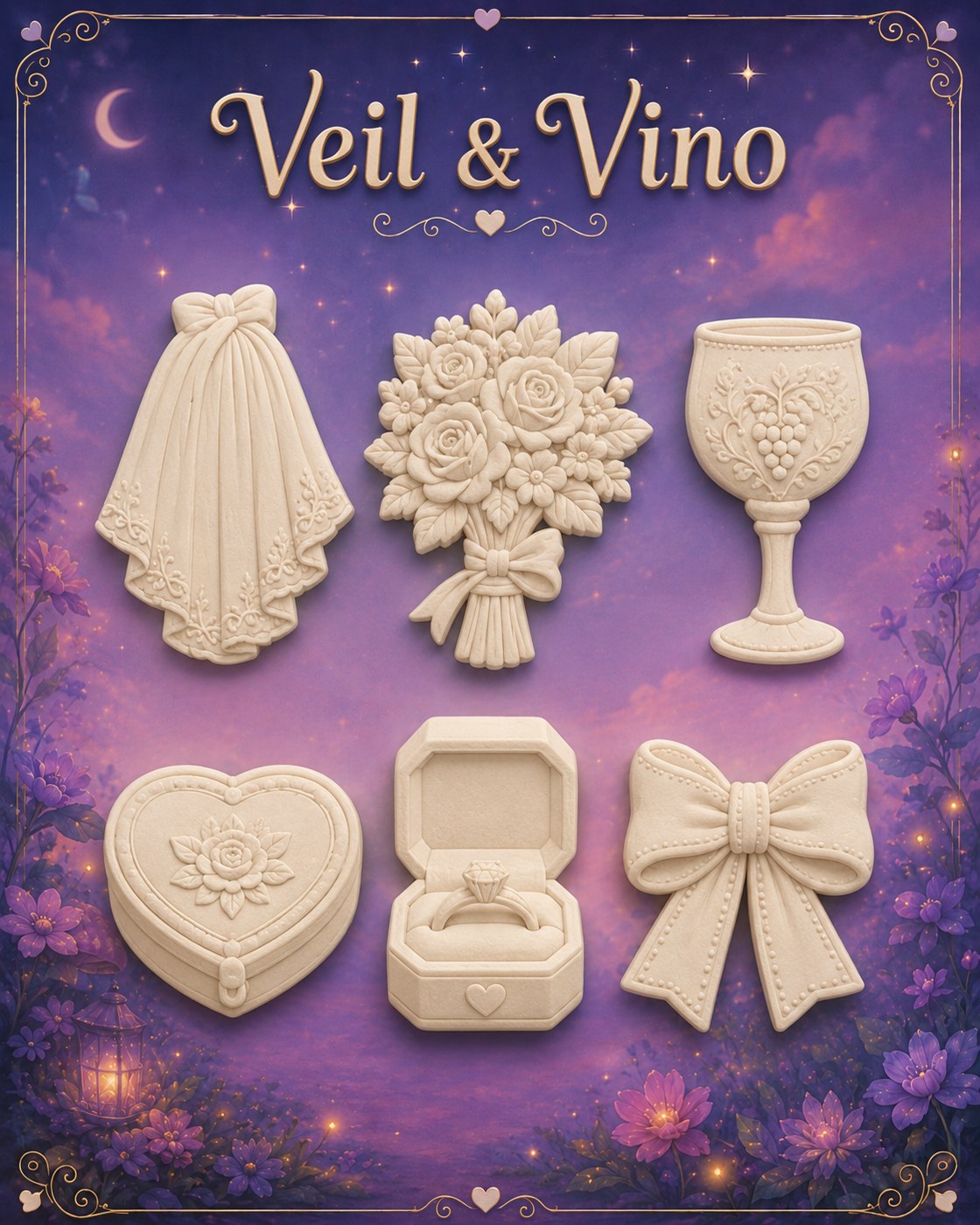 Veil & Vino flatback keepsake pieces