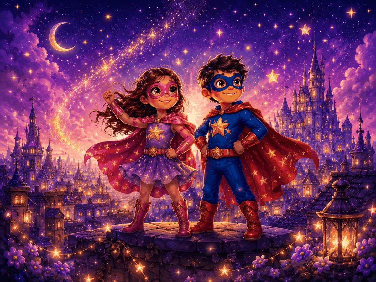 Superheroes magical Storybook style illustration