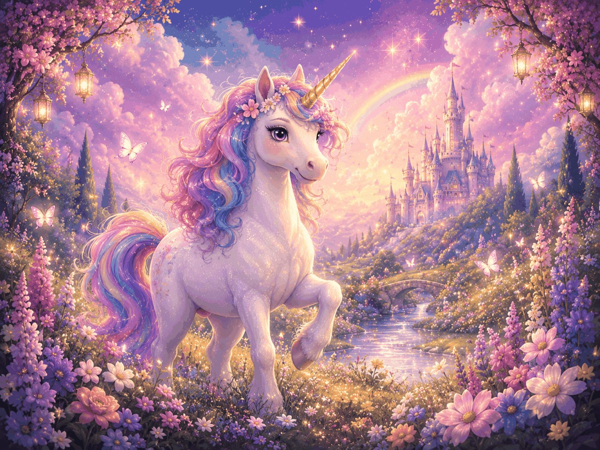 Unicorns magical Storybook style illustration