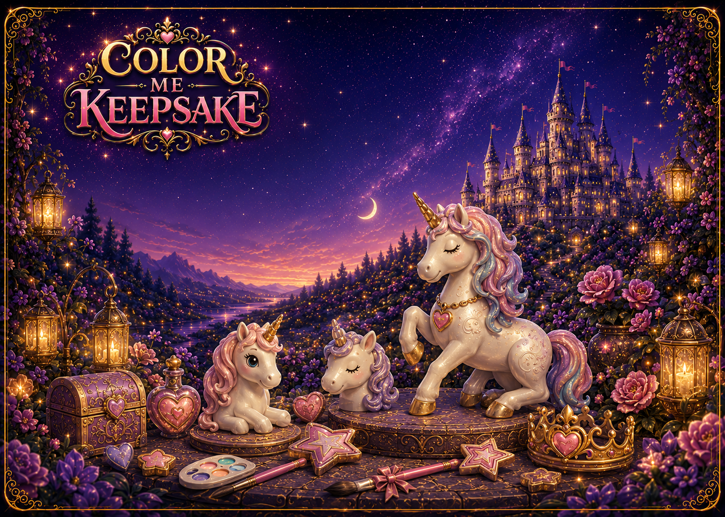 Unicorns magical Storybook style illustration